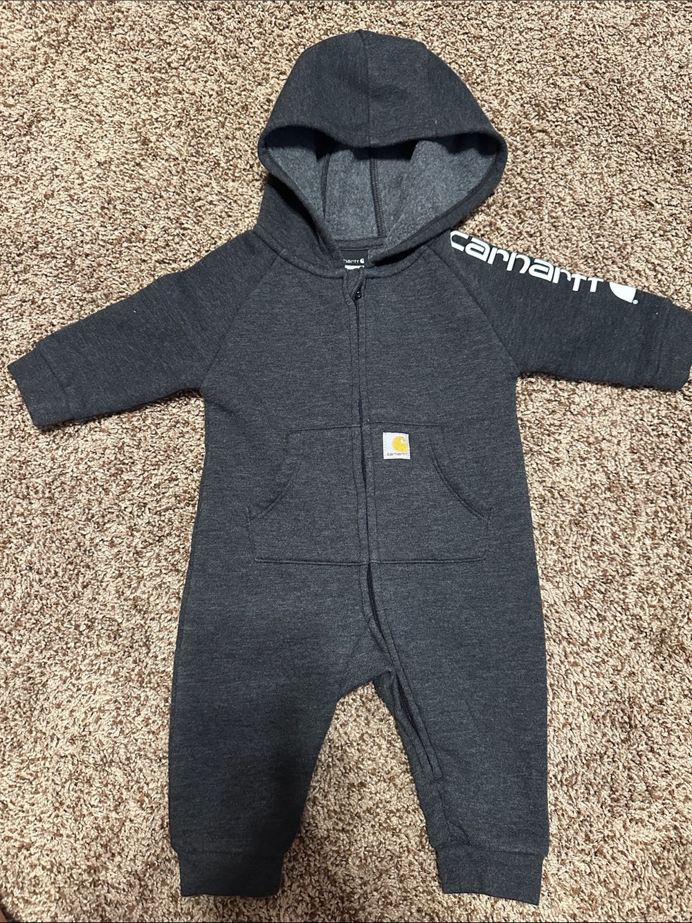Carhartt Charcoal Gray Hooded Baby One-Piece Romper